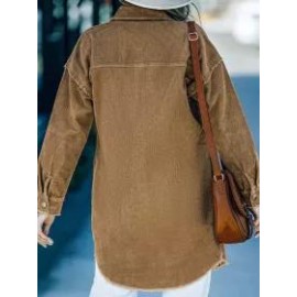 Casual Solid Button Loose Lapel Corduroy Long Sleeve Jacket