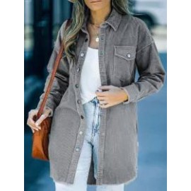 Casual Solid Button Loose Lapel Corduroy Long Sleeve Jacket