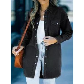 Casual Solid Button Loose Lapel Corduroy Long Sleeve Jacket