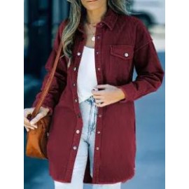 Casual Solid Button Loose Lapel Corduroy Long Sleeve Jacket