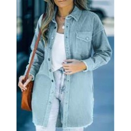 Casual Solid Button Loose Lapel Corduroy Long Sleeve Jacket