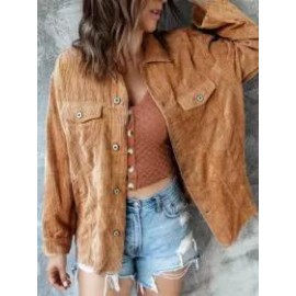 Long Sleeve Corduroy Casual Shirt Collar Coat