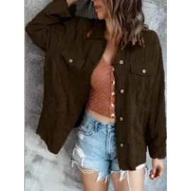 Long Sleeve Corduroy Casual Shirt Collar Coat
