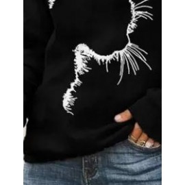 Casual Cat Print Crew Neck Long Sleeves Sweatshirt