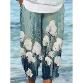 Womens Oil Painting Flowers Print Casual Shorts