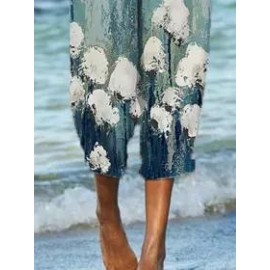 Womens Oil Painting Flowers Print Casual Shorts