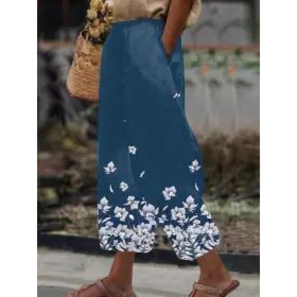 Loose Casual Cotton Blend Print Pants Loose Casual Cotton Blend Print Pants
