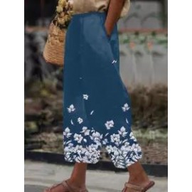 Loose Casual Cotton Blend Print Pants