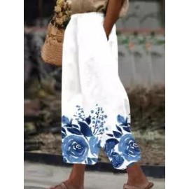 Loose Casual Cotton Blend Print Pants
