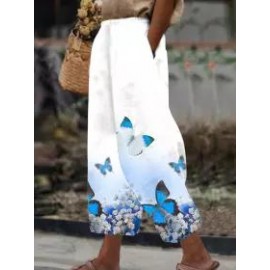 Loose Casual Cotton Blend Print Pants