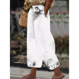 Loose Casual Cotton Blend Print Pants