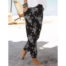 Casual Loose Floral Print Elastic Waist Pants