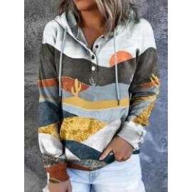 Landscape Print Casual Loose Hoodie