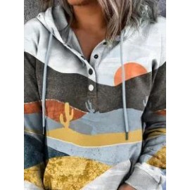 Landscape Print Casual Loose Hoodie