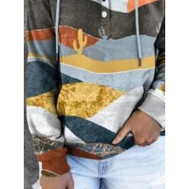 Landscape Print Casual Loose Hoodie