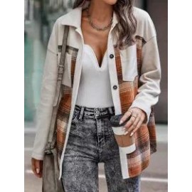 Casual Check Panel Lapel Long Sleeve Jacket