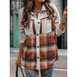 Casual Check Panel Lapel Long Sleeve Jacket