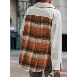 Casual Check Panel Lapel Long Sleeve Jacket