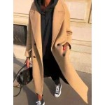 Solid Color Double-pocket Double-breasted Woolen Coat