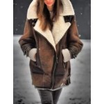 Women's Fashion Faux Deerskin Plush Lined Lapel Gradient Coat