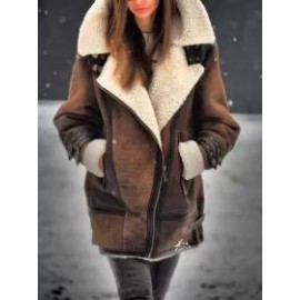 Women's Fashion Faux Deerskin Plush Lined Lapel Gradient Coat