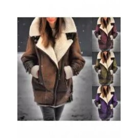 Women's Fashion Faux Deerskin Plush Lined Lapel Gradient Coat