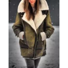 Women's Fashion Faux Deerskin Plush Lined Lapel Gradient Coat