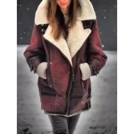 Women's Fashion Faux Deerskin Plush Lined Lapel Gradient Coat