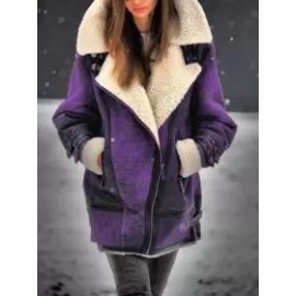 Women's Fashion Faux Deerskin Plush Lined Lapel Gradient Coat