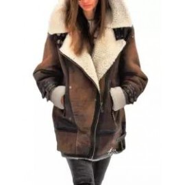Women's Fashion Faux Deerskin Plush Lined Lapel Gradient Coat
