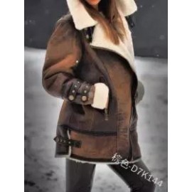 Women's Fashion Faux Deerskin Plush Lined Lapel Gradient Coat
