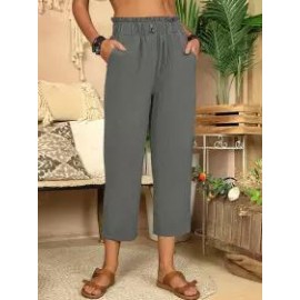 Elastic Waist Solid Color Casual Pants