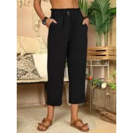 Elastic Waist Solid Color Casual Pants