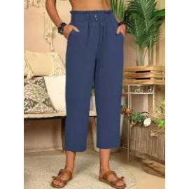 Elastic Waist Solid Color Casual Pants