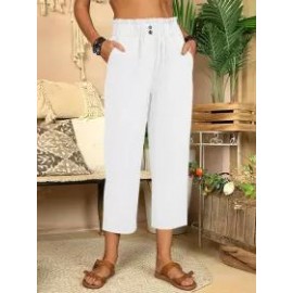 Elastic Waist Solid Color Casual Pants