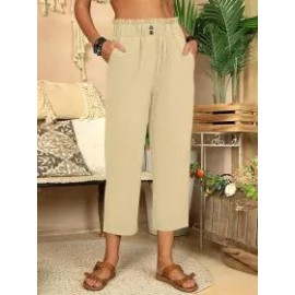 Elastic Waist Solid Color Casual Pants