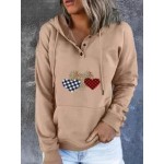 Casual Heart Print Hooded Drawstring Sweatshirt