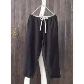 Solid Color Loose Cropped Straight Pants