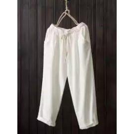Solid Color Loose Cropped Straight Pants