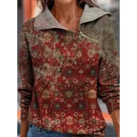 Casual Vintage Paisley Print Long Sleeve Sweatshirt