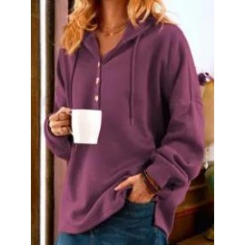 Fashion Plain Casual Button Long Sleeve Hoodie
