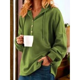 Fashion Plain Casual Button Long Sleeve Hoodie