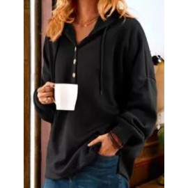 Fashion Plain Casual Button Long Sleeve Hoodie