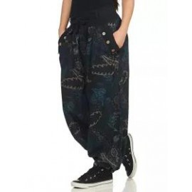 Casual Print Pocket Belt Wide Leg Pants