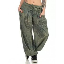 Casual Print Pocket Belt Wide Leg Pants