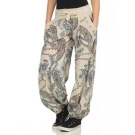 Casual Print Pocket Belt Wide Leg Pants