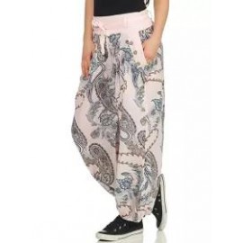 Casual Print Pocket Belt Wide Leg Pants