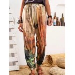 Plant Print Casual Loose Elastic Waist Pants