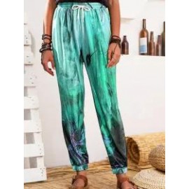 Plant Print Casual Loose Elastic Waist Pants