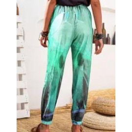 Plant Print Casual Loose Elastic Waist Pants